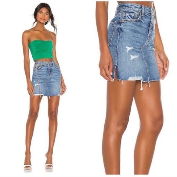 GRLFRND Blaire Denim Raw Hem Skirt - Picture 1 of 10